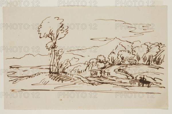 Landscape with Buildings and Bridge, c1820-1848. Creator: Thomas Cole.