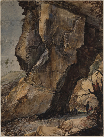 Mountain Scene with Crag and Soldiers, c1849. Creator: George Loring Brown.