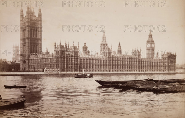 The Houses of Parliament, from the Thames, between 1850 and 1893. Creator: George Washington Wilson.