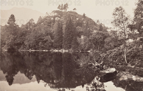 Loch Katrine, looking to Roderick Dhu's Watch Tower, between 1870 and 1880. Creator: George Washington Wilson.