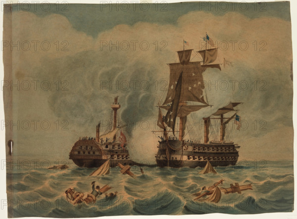 Naval Engagement between American and British Men-of-War, c1850. Creator: LA Briggs.