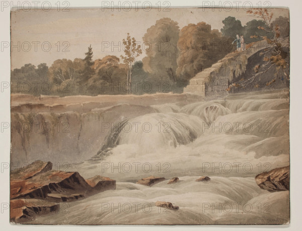 Picturesque Landscape with Waterfall, 1810-1830. Creator: T Curtiss.