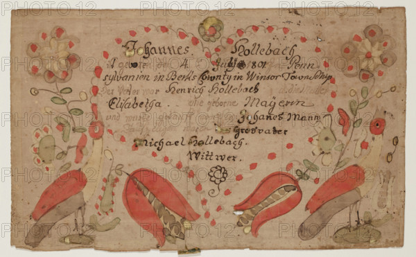 Birth and Baptismal Certificate of Johannes Hollebach, 1801. Creator: Unknown.