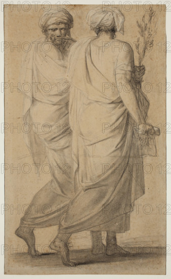 Two Standing Figures with Togas and Turbans, 19th century. Creator: Unknown.