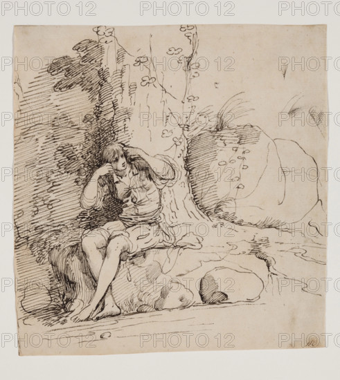 Young Person Seated by a Tree, 1777. Creator: John Hamilton Mortimer.