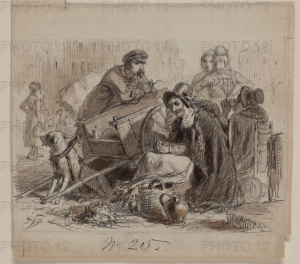 Dog Cart and Six Figures, late 19th century. Creator: Felix Octavius Carr Darley.