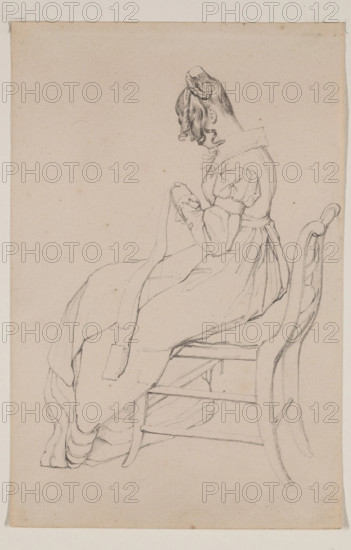 Young Woman Sewing, between 1800 and 1850. Creator: Unknown.