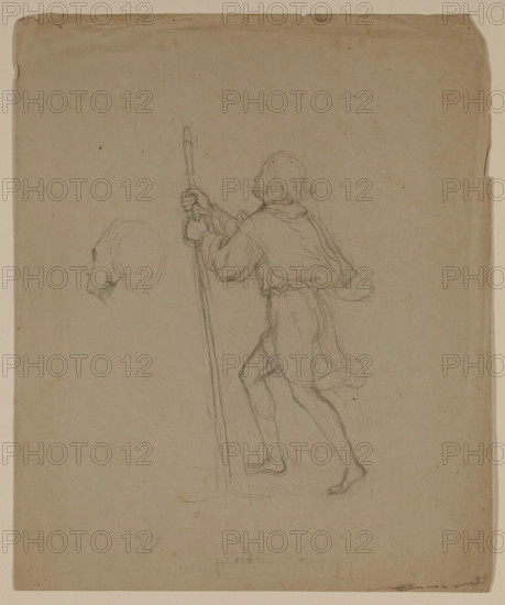 Bearded Figure in a Cape and Tunic Holding a Staff, between 1820 and 1848. Creator: Thomas Cole.