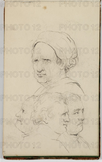 (Untitled, study of a man's head from four viewpoints), between 1820 and 1848. Creator: Thomas Cole.