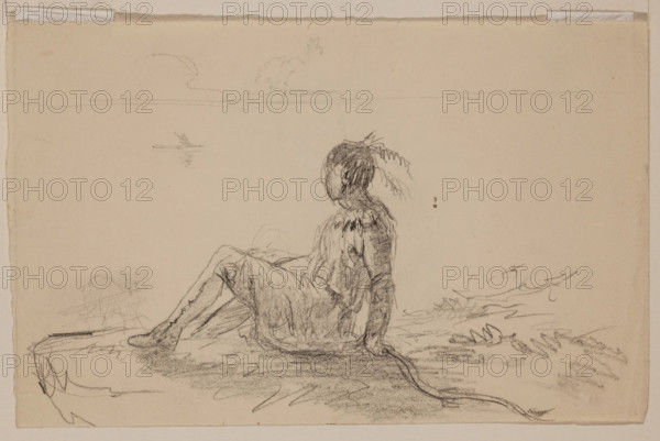 Indian Seated Overlooking a Lake, c1820-1848. Creator: Thomas Cole.