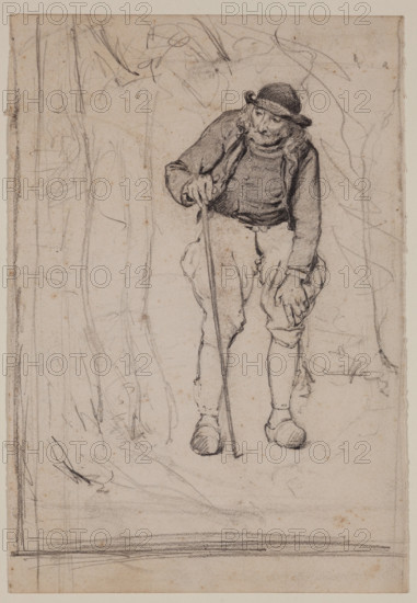 Man with Cane in a Wood, c1860-1895. Creator: Thomas Hovenden.