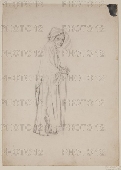 Old Woman with Cane, c1860-1895. Creator: Thomas Hovenden.