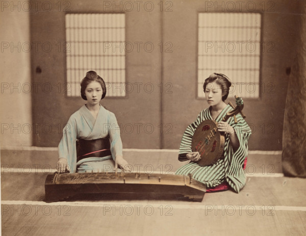 Two Women with Musical Instruments, c1885. Creator: Unknown.