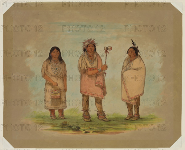 Left Hand with His Wife and Son, 1841. Creator: George Catlin.