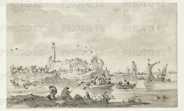 Fishermen near the Shore, between 1750 and 1800. Creator: Unknown Dutch; After Jan van Goyen.