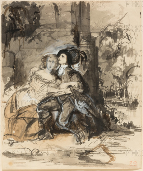 Ravenswood and Lucy at the Mermaiden's Fountain, c1829. Creator: Eugene Delacroix.