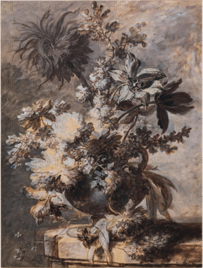Flowers in an Urn on a Plinth, 1730s. Creator: Jan van Huysum.
