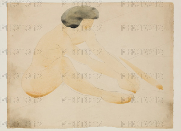Seated Female Nude with Black Hair, between 1840 and 1917. Creator: Auguste Rodin.