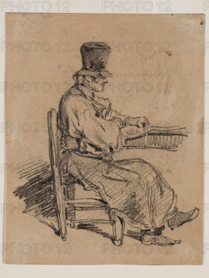 Old Man Seated at a Table, 19th century. Creator: Charles Emile Jacque.