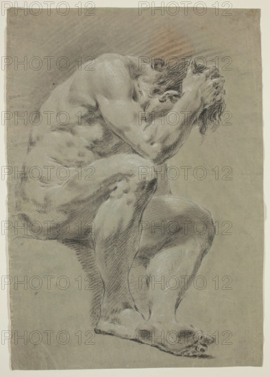 Seated Male Nude with Head Bowed, c1740. Creator: Francesco Lorenzi.