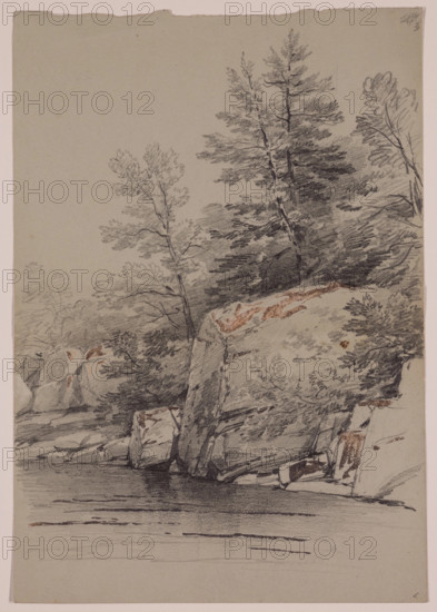 Rocks and Trees near the Water, 19th century. Creator: John William Casilear.