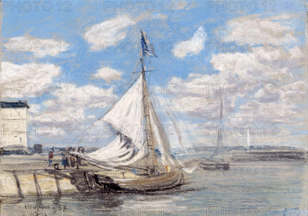 Fishing Boat in Honfleur Harbor, 1858. Creator: Eugene Louis Boudin.
