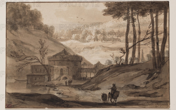 Landscape with Fortress and a Man on Horseback, after 1640. Creator: Roelandt Roghman.