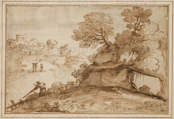 Landscape with a Hunter, 17th century. Creator: Guercino.