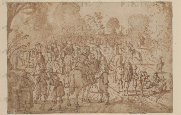 Soldiers Resting, between late 16th and early 17th century. Creator: Unknown Flemish; After Sebastian Vrancx  Flemish, 1573-1647.