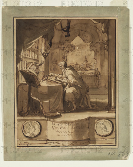 Aulus Gellius Finishing "The Attic Nights", c1706. Creator: Jan Goeree.