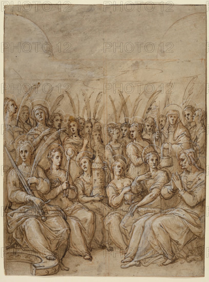 Design for the Outer Wings of an Altarpiece, with a Group of Virgin Martyrs..., 16th century. Creator: Federico Zuccaro.