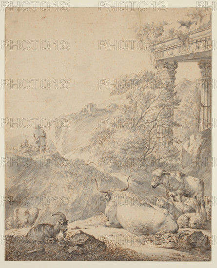 Italian Landscape with Cattle, between 1672 and 1675. Creator: Johann Heinrich Roos.