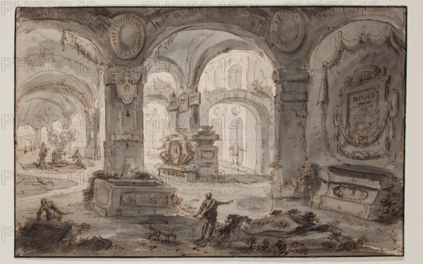 Grotto with Tombs, between 1721 and 1787. Creator: Carlo Galli Bibiena.
