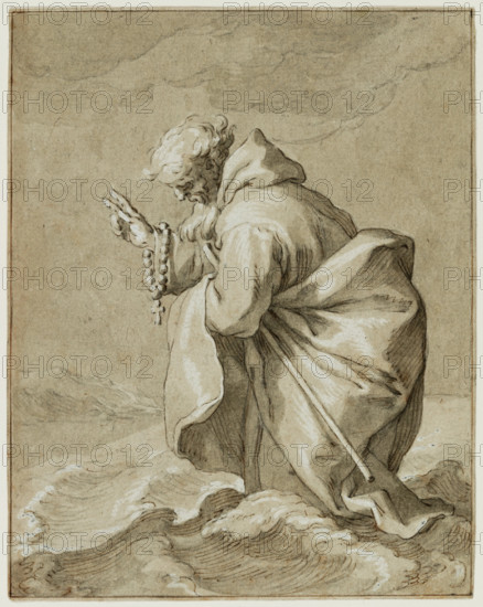 Saintly Hermit, Walking on Water, c1612. Creator: Abraham Bloemaert.