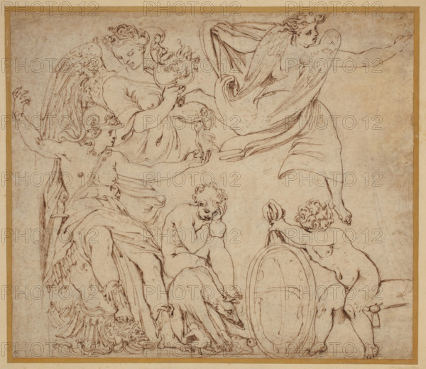 The Goddess Roma, the Wolf of Rome with the Infants Romulus and Remus...between 1538 and 1547. Creator: Perino del Vaga.