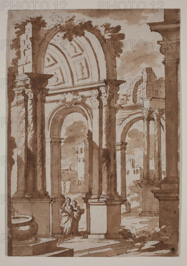 Ruins of a Building with Two Women, 18th century. Creator: Francesco Galli Bibiena.