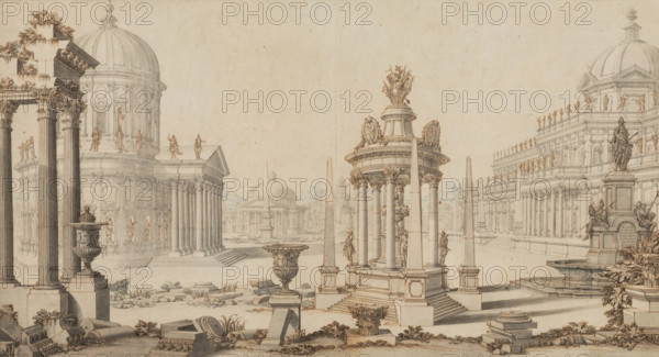 A Fantastic View of a City, between 1696 and 1757. Creator: Giuseppe Galli Bibiena.