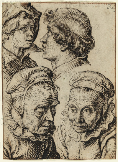Studies of the Heads of Two Youths and an Old Woman, between 1600 and 1605. Creator: Jacques de Gheyn II.