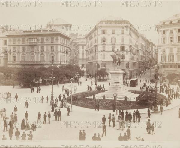 Piazza Corvetto, Genoa, mid-late 19th century.  Creator: Alfredo Noack.