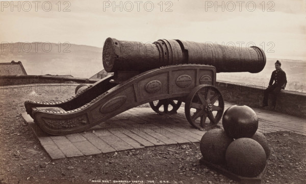 Man with Cannon, Edinburgh Castle, between 1870 and 1880. Creator: George Washington Wilson.