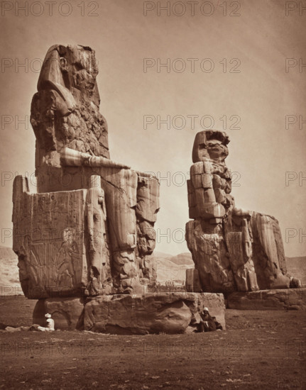 The Colossi of Memnon, Statues of Amenhophis III. Luxor, West bank (Thebes), c1869. Creator: Unknown.