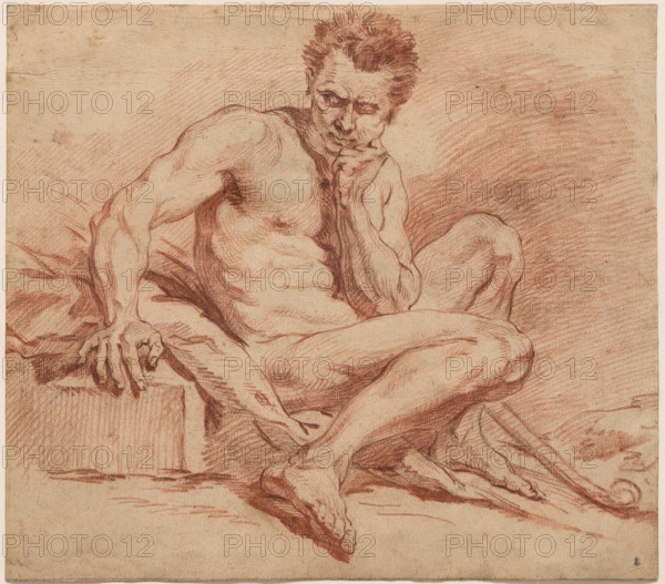 Seated Male Nude with Shepherd Staff, between 1740 and 1759. Creator: Francois Boucher.
