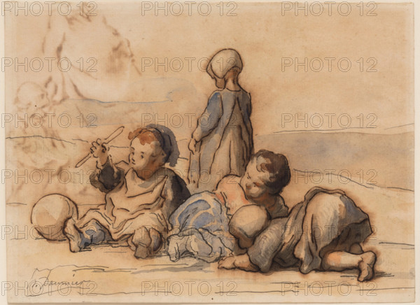 Children Playing, between 1808 and 1879. Creator: Honore Daumier.