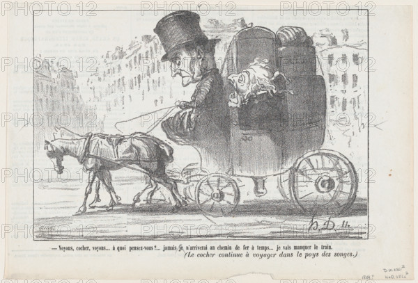 Voyons, cocher, voyons...à quoi pensez-vous?..., 1864.  Creator: Honore Daumier.