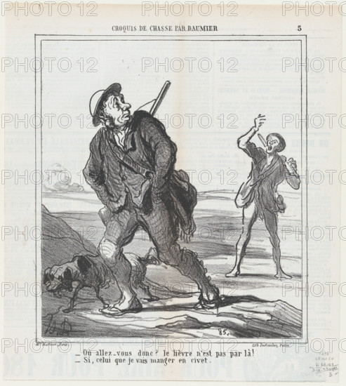 - Où allez-vous donc? le lièvre n'est pas par là!, 1864.  Creator: Honore Daumier.