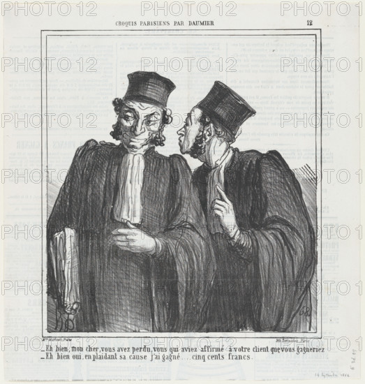 Eh bien, mon cher, vous avez perdu..., 1864. Creator: Honore Daumier.