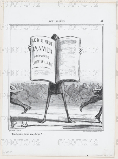 Electeurs, dans mes bras!..., 1869.  Creator: Honore Daumier.