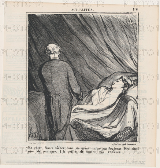 Ma chère France, lâchez donc de grâce de ne pas toujours être ainsi prise de panique..., 1870.  Creator: Honore Daumier.