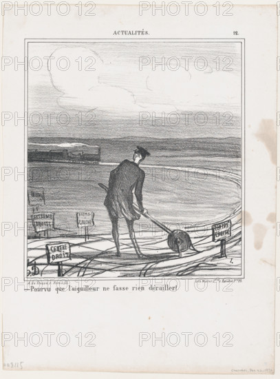Pourvu que l'aiguilleur ne fasse rien dérailler!, 1870.  Creator: Honore Daumier.