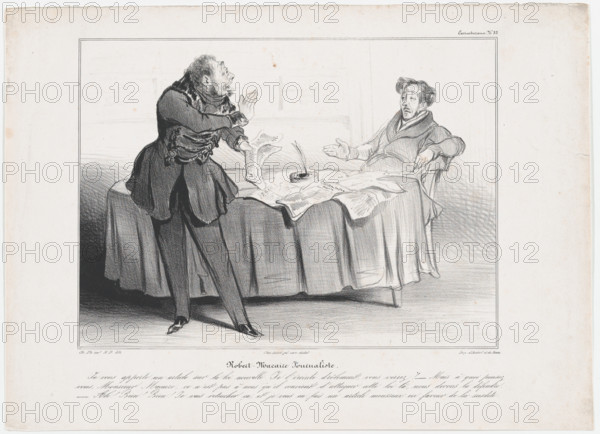 Plate 33: Robert Macaire Journaliste, 1838.  Creator: Honore Daumier.